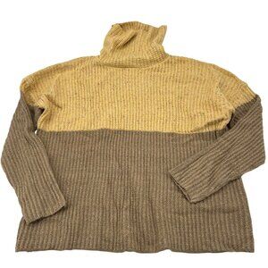 Kori America Womens Two-Tone Ribbed Knit Turtleneck Sweater L Yellow & Brown